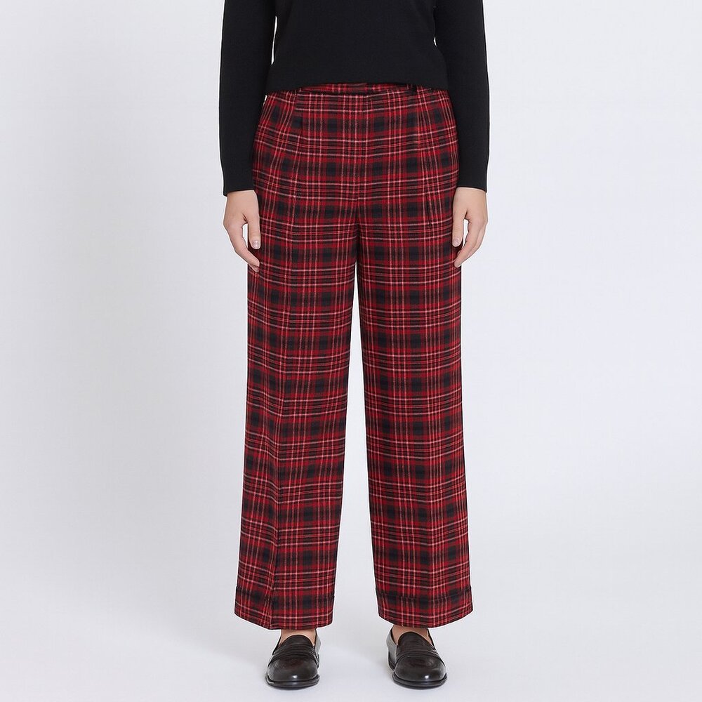 Peter Nygard Red and Black Plaid Wide Leg Pants